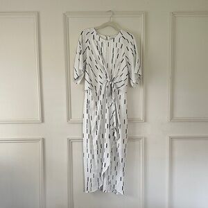 Lush White Midi Dress with Black Stripes